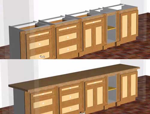 Top rails and worktops in Polyboard