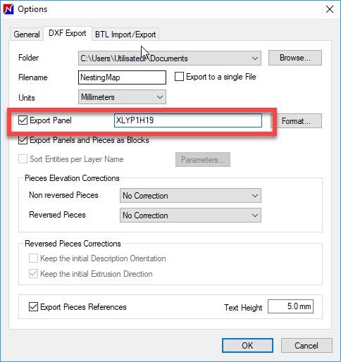 OptiNest DXF export parameters