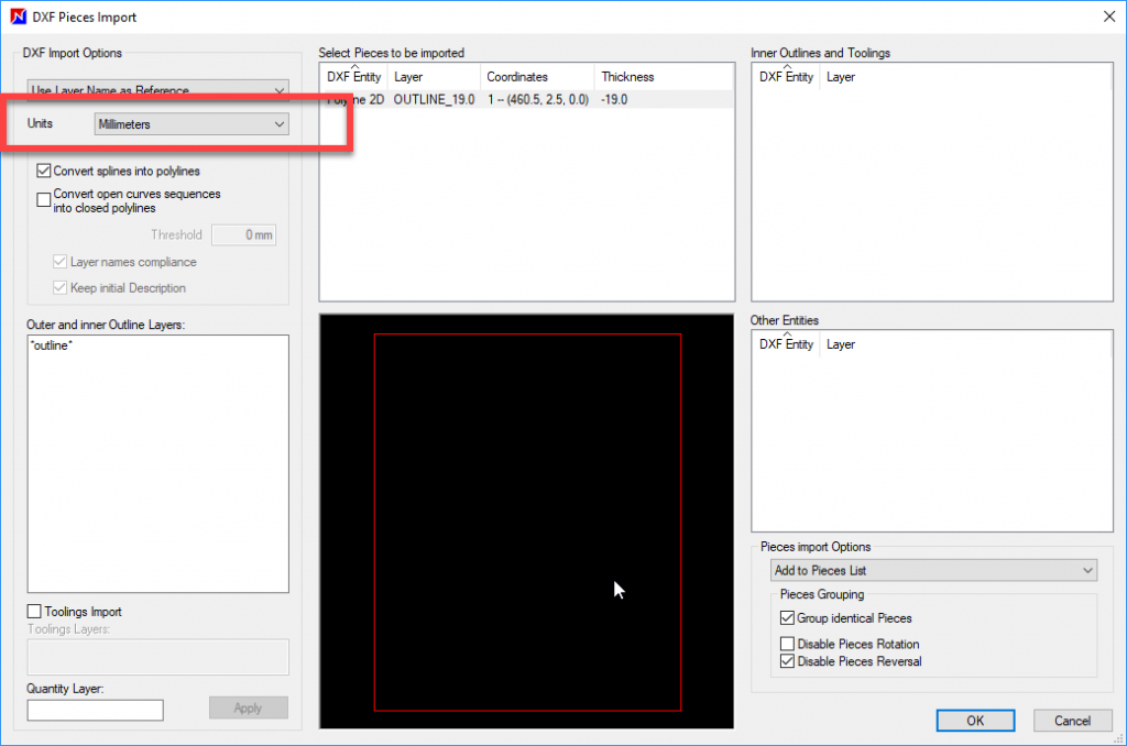 DXF import feature