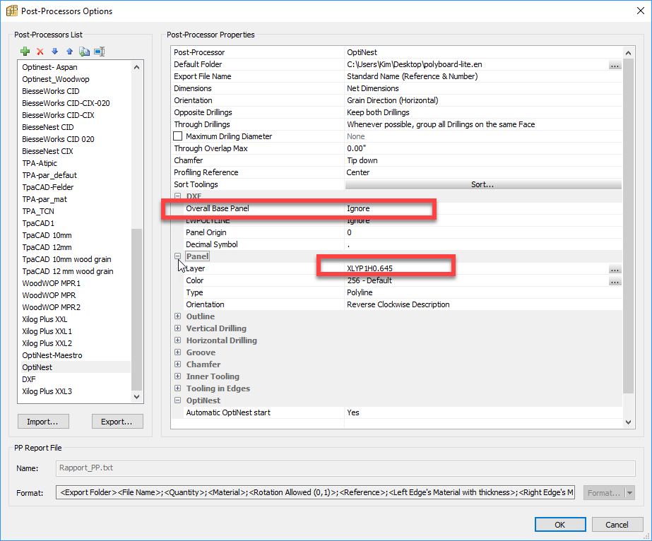 Optinest post processor in polyboard