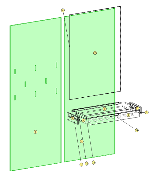 Coat rack in Cabinet Mode showing toolings for hook hardware