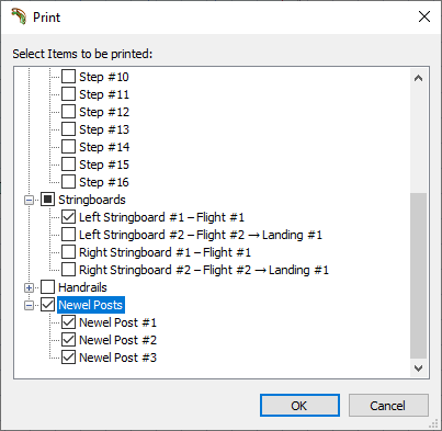 StairDesigner parts selection for printing