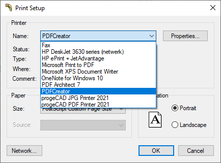 PDFCreator printer selection