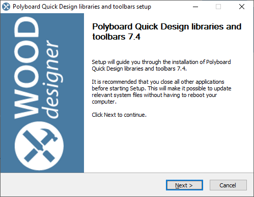 Polyboard Quick Designer libraries installer window