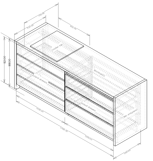 3d dimensioned cabinet layout in polyboard another example