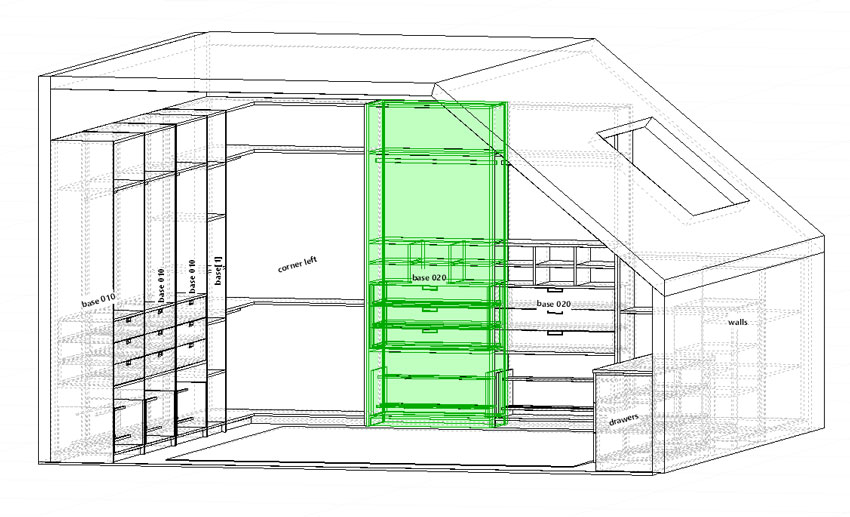 walk-in wardrobe project showing all cabinets added