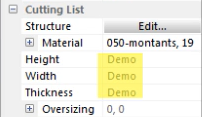 cutting list fields showing demo