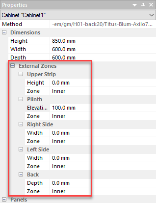 polyboard's external zones options in the properties menu