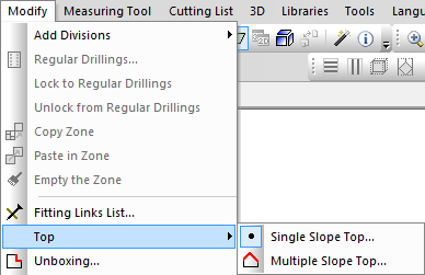 sloping top menu options