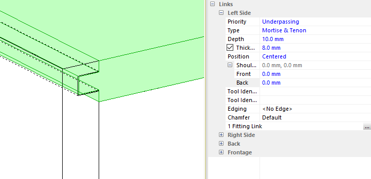 tongue and groove joint in polyboard using links parameters