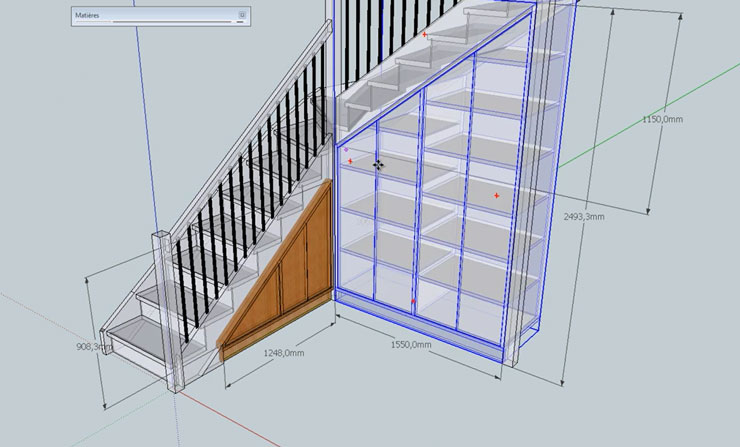 StairDesigner and PolyBoard cabinet projects combined in SketchUp