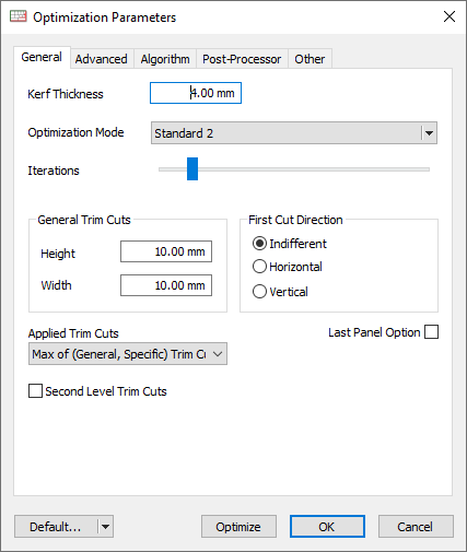 Optimization parameters general options