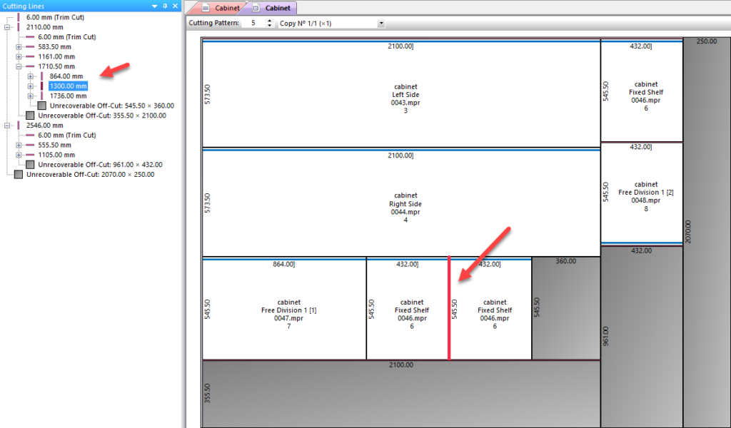 cutting line sequence in opticut