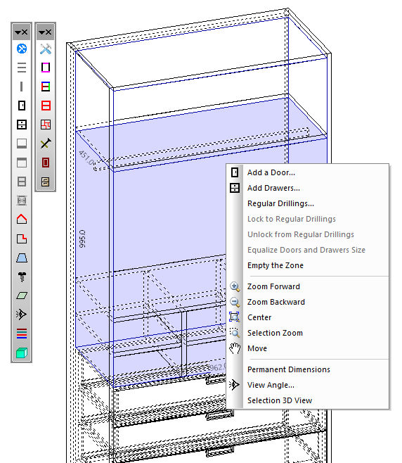 A screen shot of Polyboard being used to design a cabinet